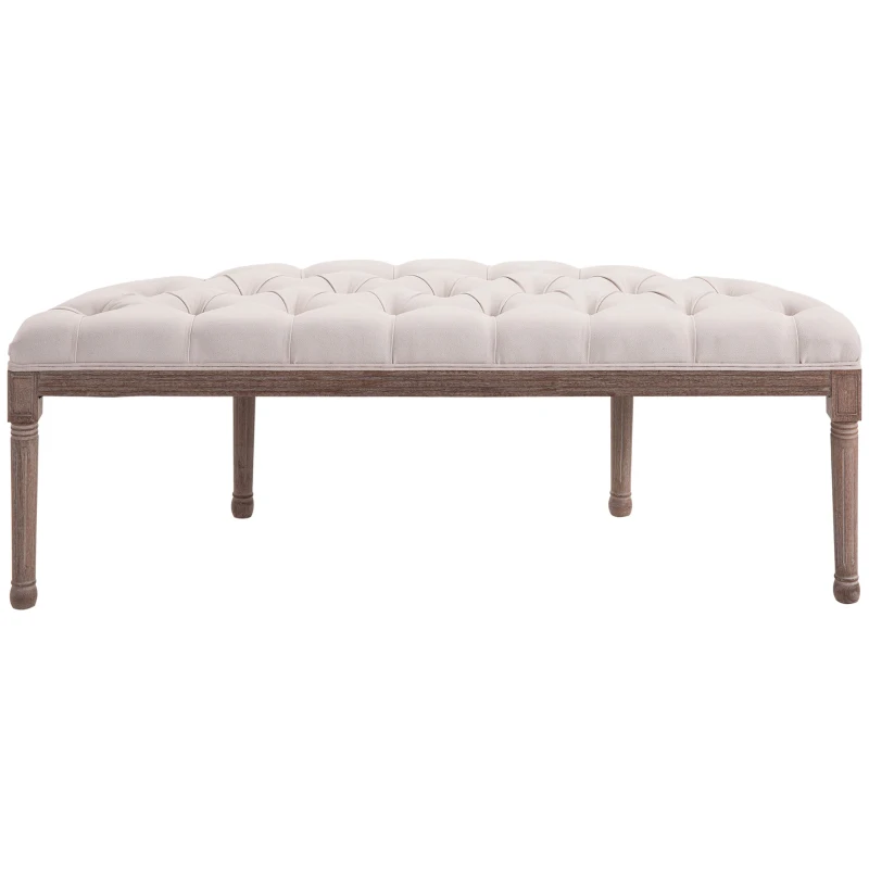 HOMCOM Banqueta Acolchada Estilo Vintage Retro con Botones Sofá de Lino + Madera Beige 140,5x51x48 cm