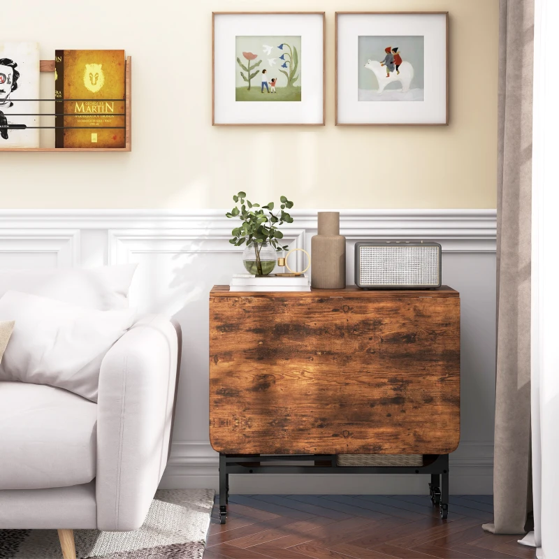HOMCOM Mesa Plegable con 6 Ruedas y Estante Estilo Industrial en Madera y Metal Marrón Rústico