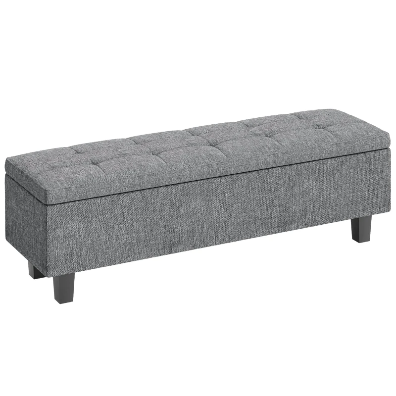 HOMCOM Banca de Almacenamiento Acolchada con Apariencia de Lino con Patas de Madera de Caucho para Sala de Estar Dormitorio