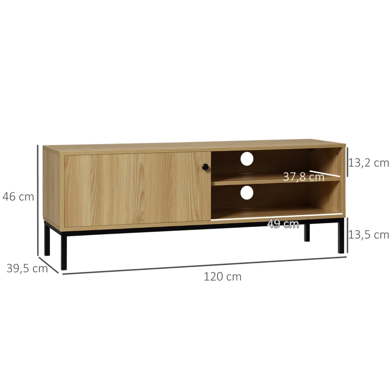 HOMCOM Mueble TV 50 pulgadas 3 compartimentos 2 pasacables con puerta deslizante - 120x39,5x46 cm