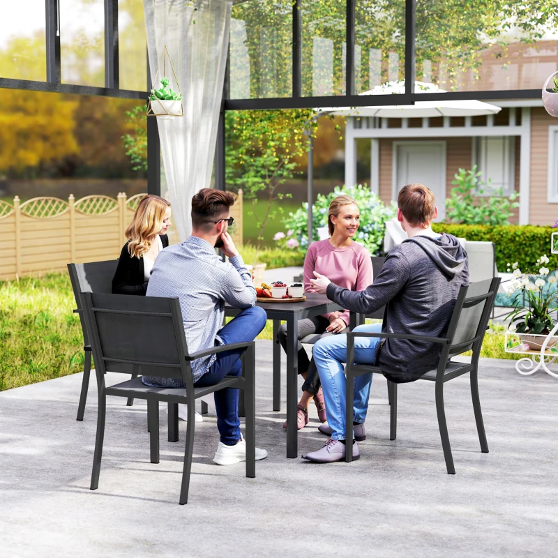 Outsunny Gartentisch Aluminium 73x73 cm Wetterfest Buffettisch mit Holzoptik, Campingtisch für 4 Personen Schwarz(m-7)