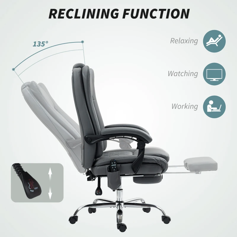 HOMCOM Executive Office Chair with 6-point Massage and Heat - Light Grey
