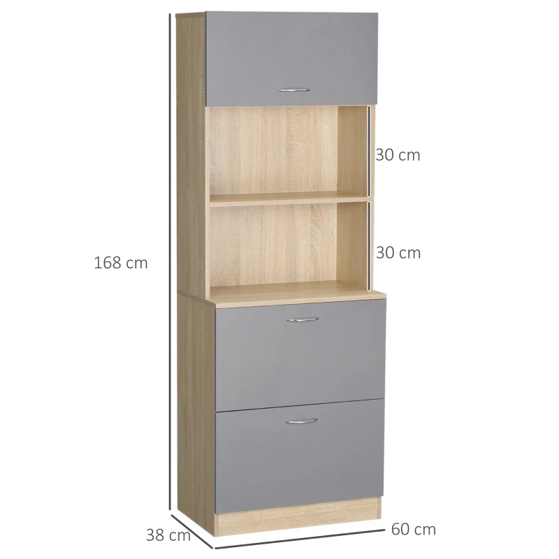 HOMCOM Armario de cocina Buffet de cocina multi-almacenamiento 2 cajones 1 armario + amplia encimera 60x38x168 cm en madera Gris