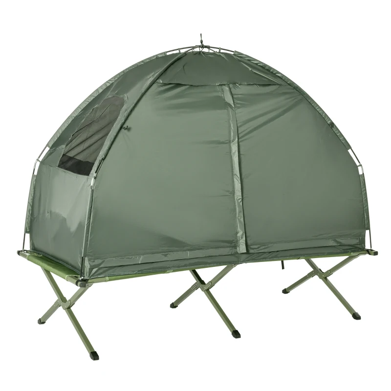 Outsunny Single Bed for Camping Foldable Camping Bed with Mattress for 1-Person Camping & Hiking, Green