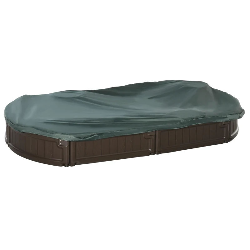 Outsunny Sabbiera per bambini, con copertura, 4 posti a sedere, pareti in plastica robusta, 183x105x22,5 cm, Marrone