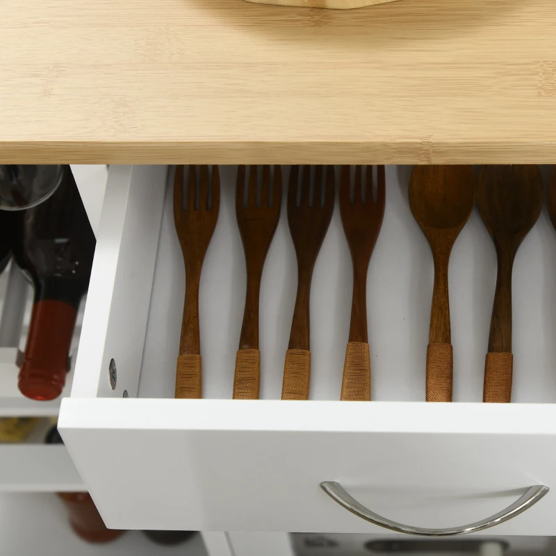 HOMCOM Carrello da Cucina con Ruote, Multi-Archiviazione, Armadio con Porta, Portabottiglie, Ripiani, Cassetto, Bianco