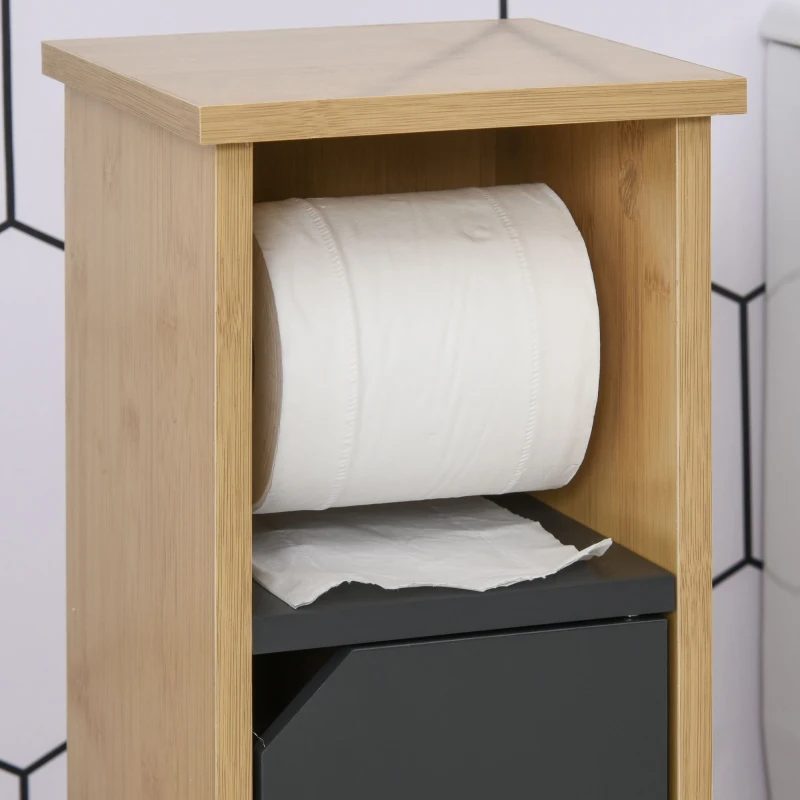 HOMCOM Soporte Papel Higiénico - Porta Papel Higiénico - Armario para Papel Higiénico - 2 Niveles + Dispensador MDF Gris Bambú