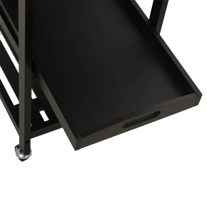 HOMCOM Carrello da Cucina con Ruote, Mensola e Porta Bottiglie, Piano in Acciaio Inox, 60L x 40P x 85A cm, Nero