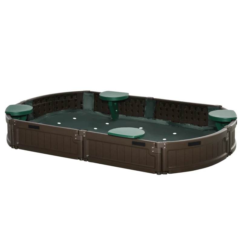 Outsunny Sabbiera per bambini, con copertura, 4 posti a sedere, pareti in plastica robusta, 183x105x22,5 cm, Marrone