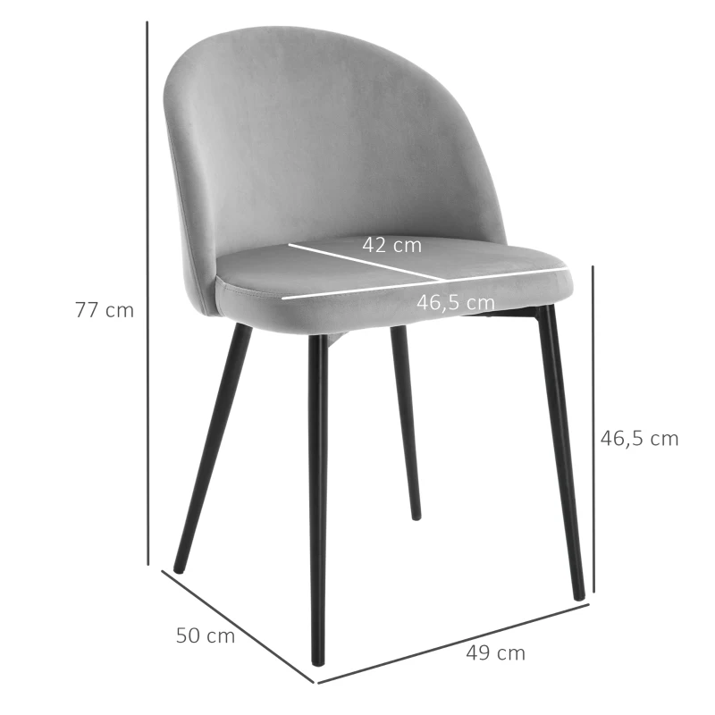 HOMCOM Conjunto de 4 sillas de comedor silla de cocina escandinava silla de terciopelo acolchada con patas afiladas de metal para salón