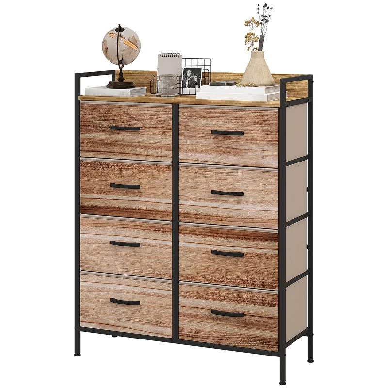 HOMCOM Cómoda Mueble de Almacenamiento cómoda 8 cajones de tela extraíbles estante superior y estructura de acero 79x29x101 cm