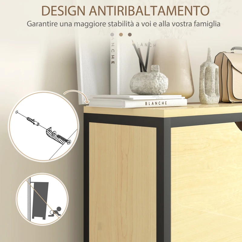 HOMCOM Scarpiera Slim con 3 Cassetti e Ripiani Regolabili per 18 Paia di Scarpe, 60x24x124cm, Rovere