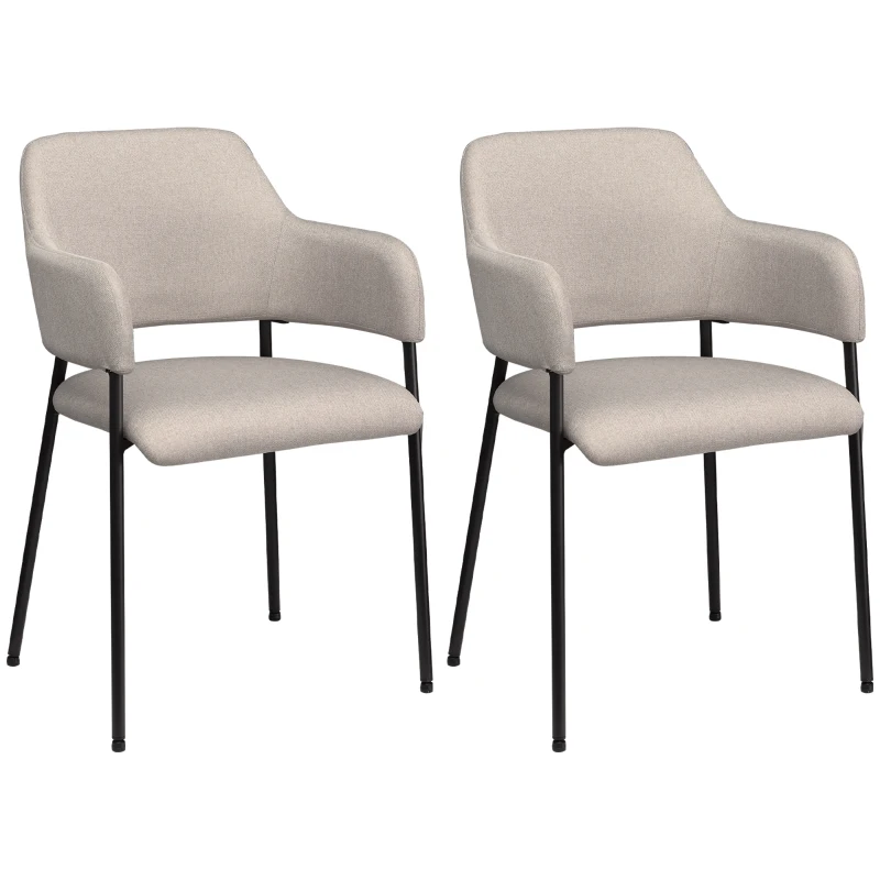 HOMCOM Conjunto de 2 Sillas de Comedor cómodas Imitación de Lino Marco Metálico hasta 120 kg Beige