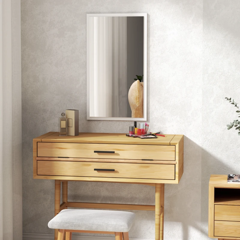 HOMCOM Espejo mural espejo rectangular 70x40 cm vidrio grueso 20 mm para salón dormitorio baño Blanco