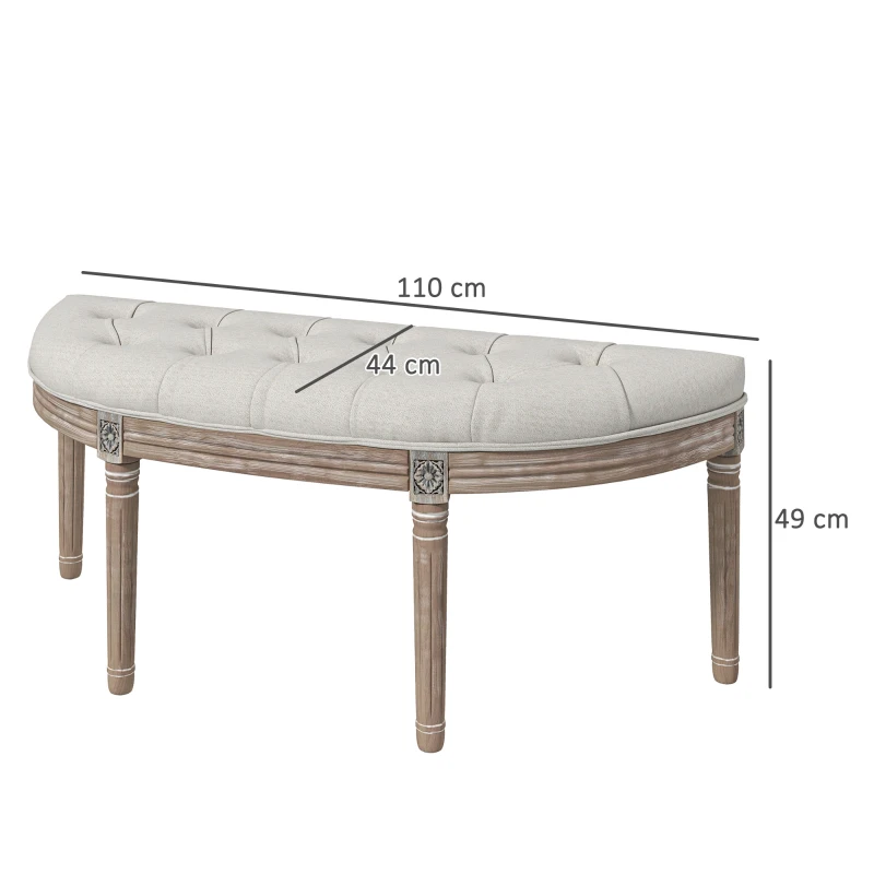 HOMCOM Banco al pie de la cama en forma de media luna estilo LuisXVI estructura de madera maciza tallada asiento de tela de aspecto