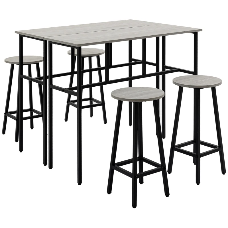 HOMCOM Conjunto de Bar 6 Piezas con 4 Taburetes de Bar y 2 Mesas Altas de Tablero de Aglomerado y Acero para Cocina y Salón Gris