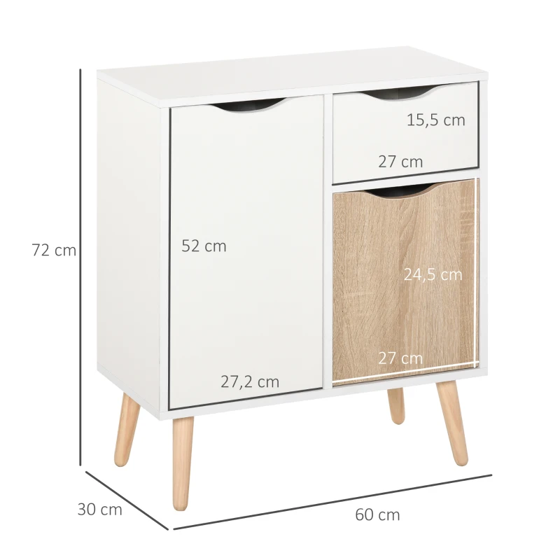 HOMCOM Mueble de Almacenamiento Buffet Diseño escandinavo 2 armarios Cajón Deslizante Madera Blanco Roble Claro