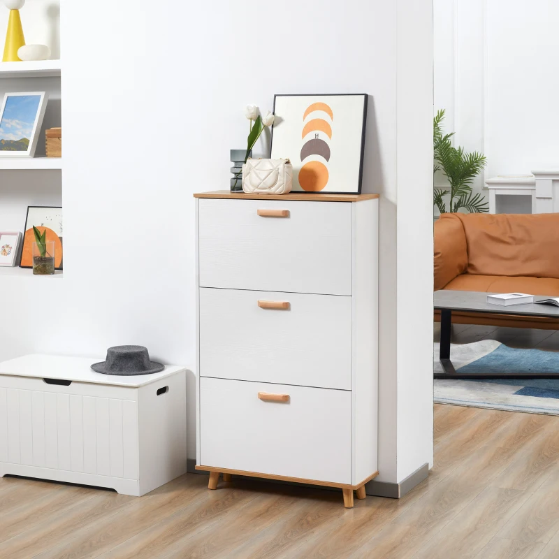 HOMCOM Mueble para zapatos estilo escandinavo 3 abatibles 70x23,5x122 cm Blanco