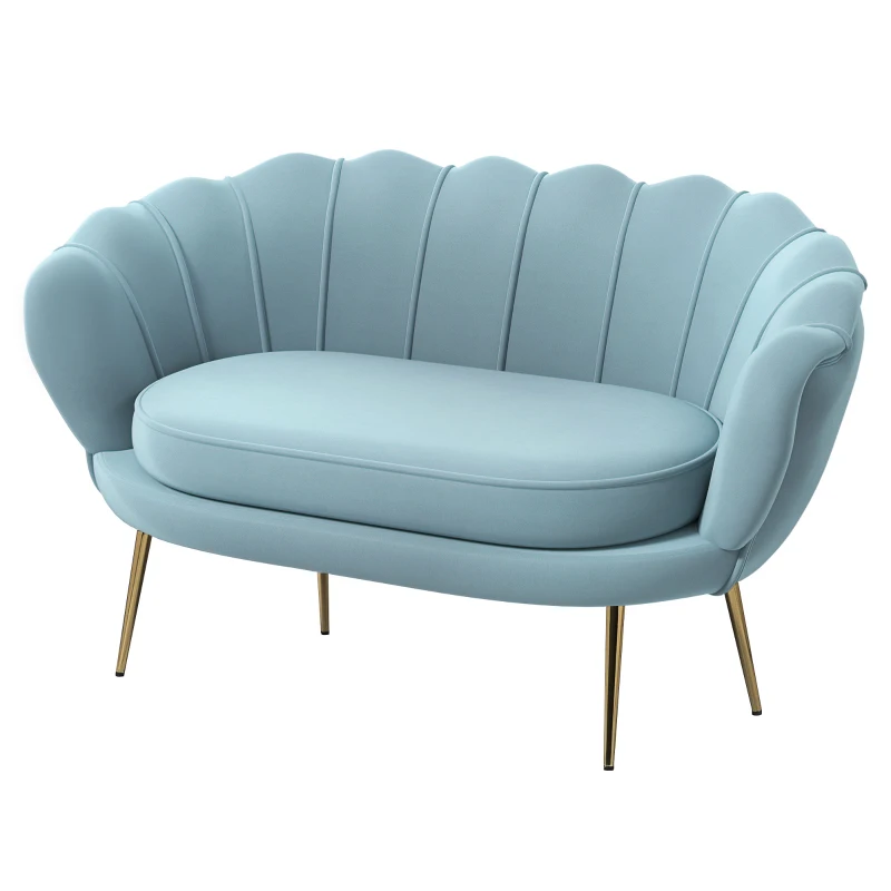 HOMCOM Divanetto 2 Posti in Stile Industrial Chic in Tessuto Effetto Velluto e Metallo, 130x77x77 cm, Azzurro