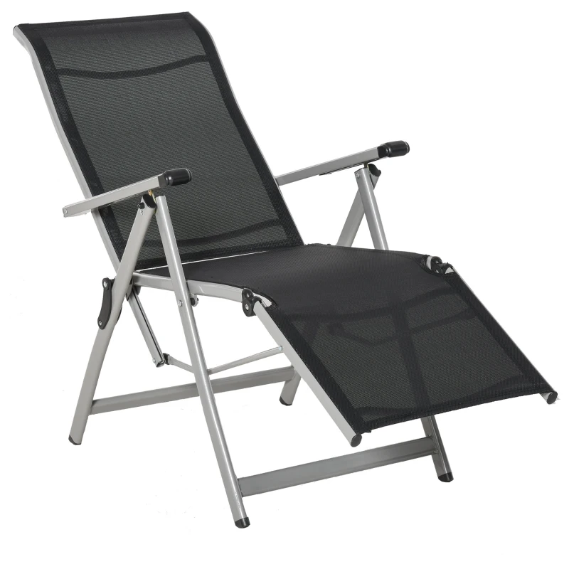 Outsunny Chaise longue pliable transat bain de soleil avec dossier & repose-pied réglable multi-positions, noir