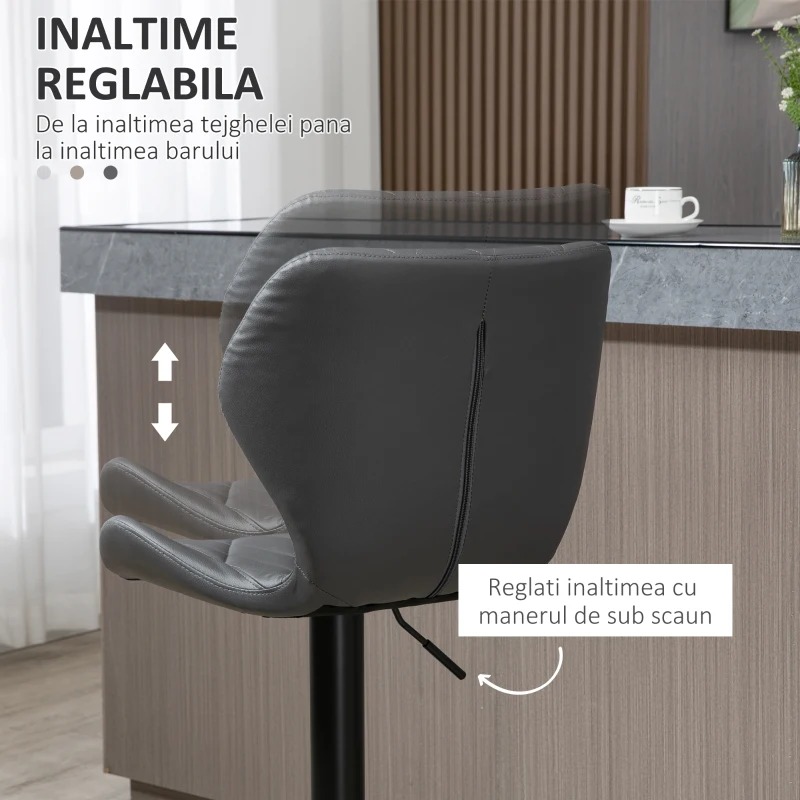 Homcom Set 2 Scaune Bar din Piele Sintetica Reglabile Negru(m-5)