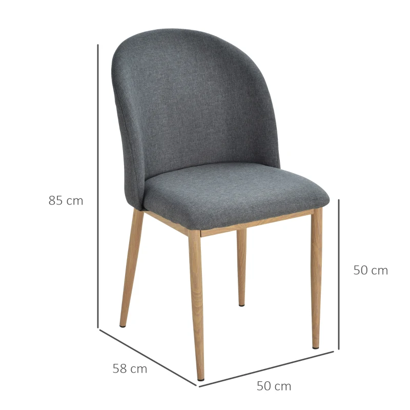 HOMCOM Conjunto de 2 sillas de Comedor Silla de Salón Patas de Metal Imitación Madera 50x58x85 cm Gris