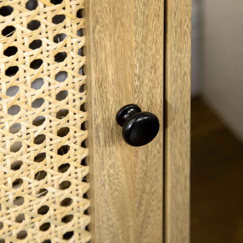 HOMCOM Mesa de noche mesita de noche con armario puerta cannage y nicho diseño vintage 39x35x60 cm Madera Natural