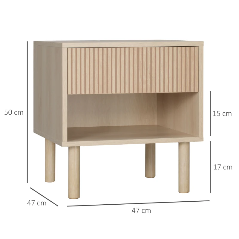 HOMCOM Mesa de Noche con Cajón y Estante Estilo escandinavo 47x47x50 cm Madera Natural