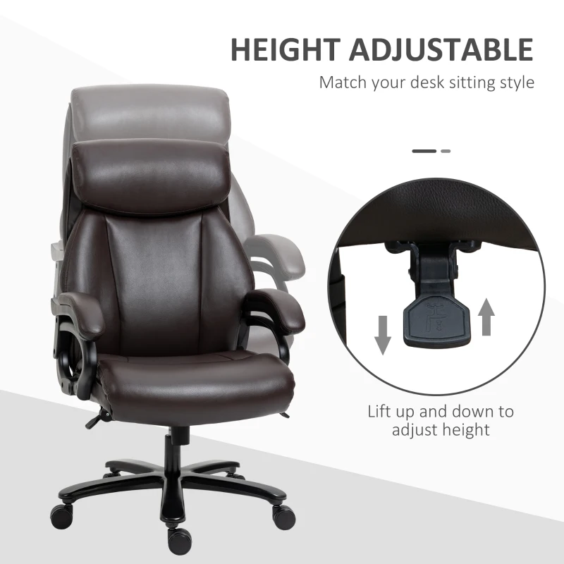 Vinsetto kantoorstoel directiestoel gamestoel draaistoel kantelfunctie dikke bekleding ergonomisch design in hoogte verstelbaar PU leer bruin 72x83x114-122 cm(m-5)