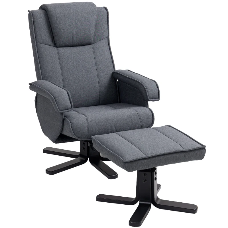 HOMCOM Swivel Recliner Chair with Footstool - Charcoal Grey Linen
