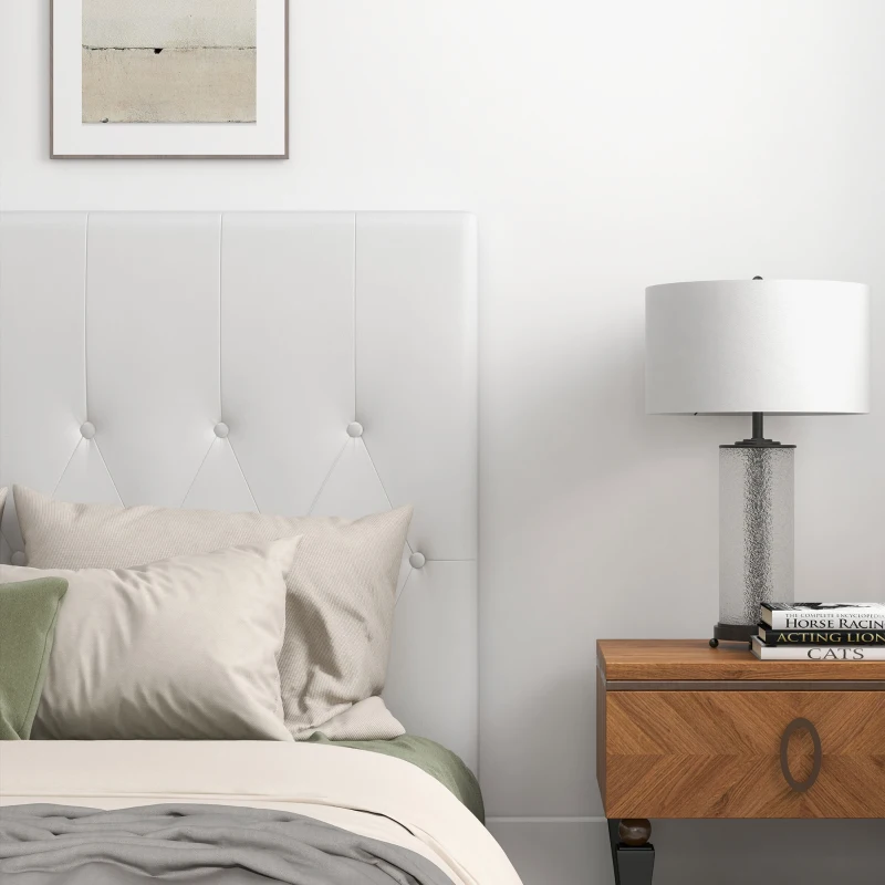 HOMCOM Testiera Letto Matrimoniale Imbottita con Design a Bottoni, in Pelle PU e MDF, 160x7x120 cm, Bianco