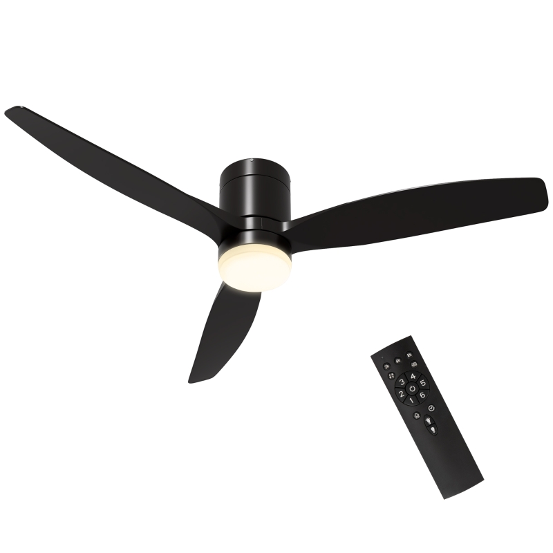 HOMCOM Ventoinha de Teto com Luz 46W Ø132 cm com 3 Lâminas Reversíveis Controlo Remoto 6 Velocidades e Temporizador Preto
