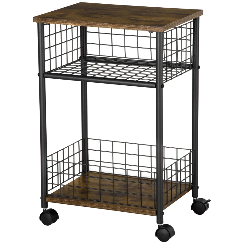 HOMCOM Carrito con Ruedas Carrito de Servicio 2 Compartimentos Abiertos Encimera y Ruedas 40x30x62 cm Marrón
