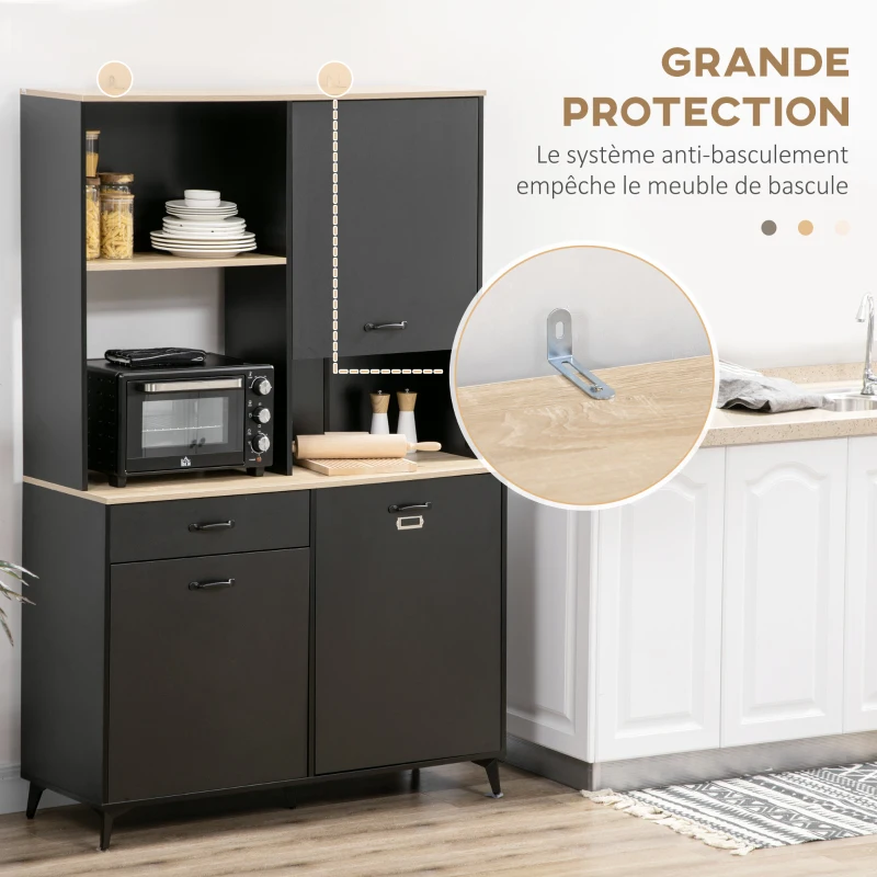 HOMCOM Armario de Cocina Buffet alto design industrial multi-almacenamiento - 3 puertas con estante cajón nicho amplia superficie