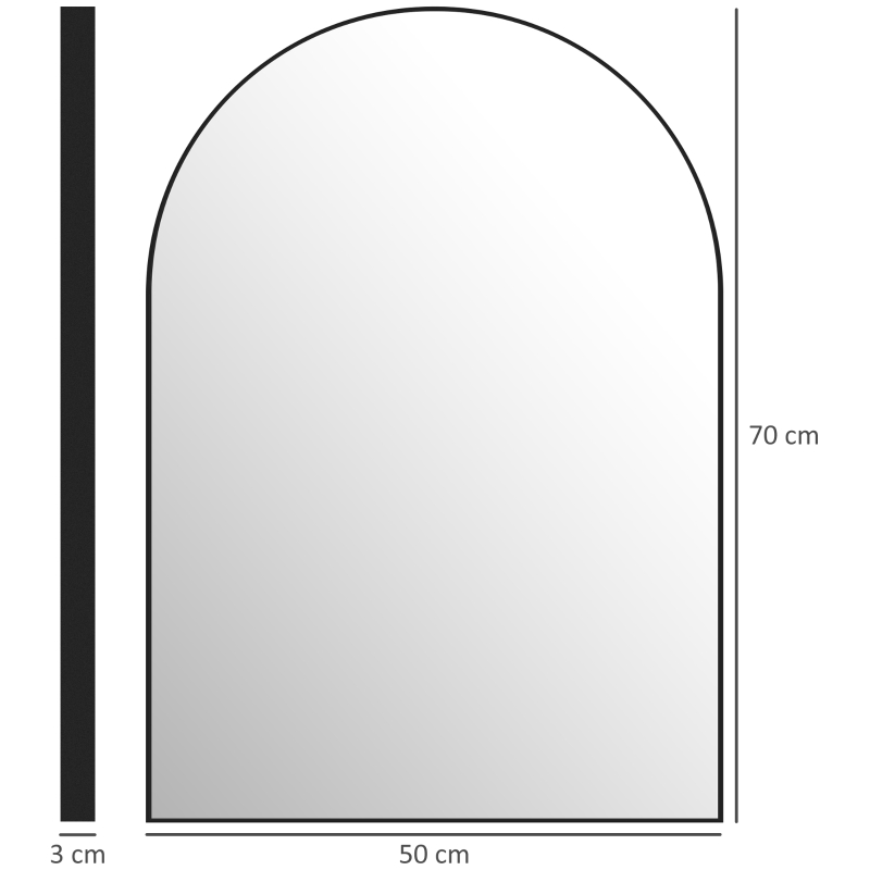 HOMCOM Espejo mural arqueado espejo de baño con marco de aleación de aluminio para habitación sala de estar entrada 50×70 cm Negro