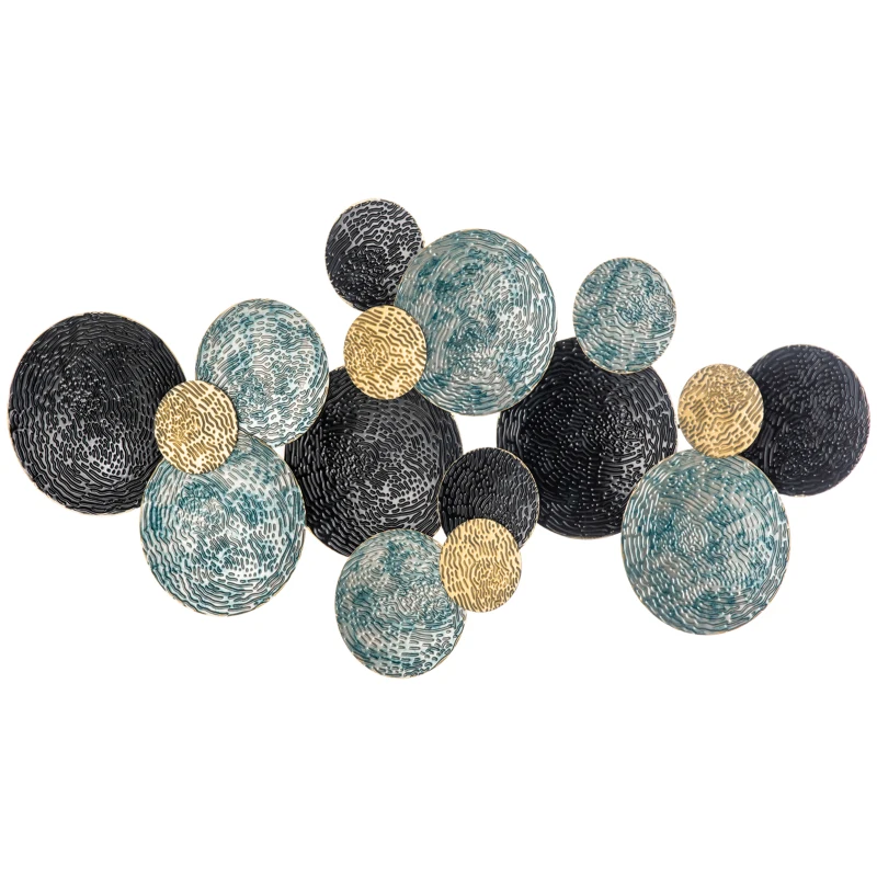HOMCOM Decoración de Pared en Metal 3D Wall Art con Círculos 133x66 cm Azul Negro y Oro