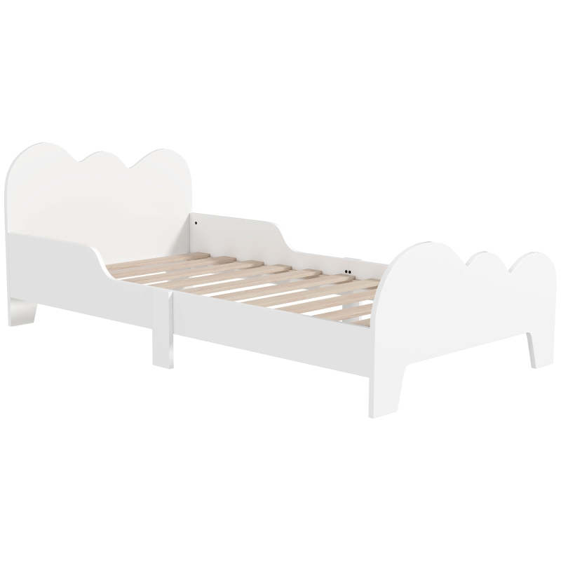 AIYAPLAY Letto per bambini letto a terra bambino 70x140 cm con sponda di sicurezza, doghe incluse e decorazioni a nuvola, bianco