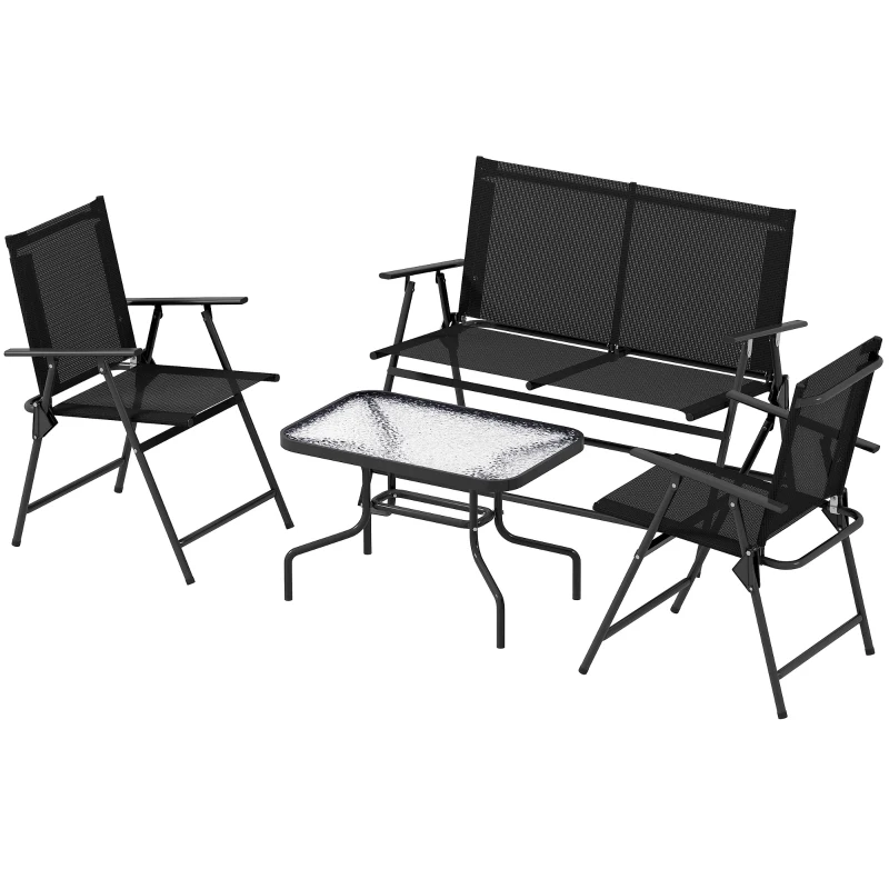 Outsunny Four-Piece Metal Garden Sofa Set - Black