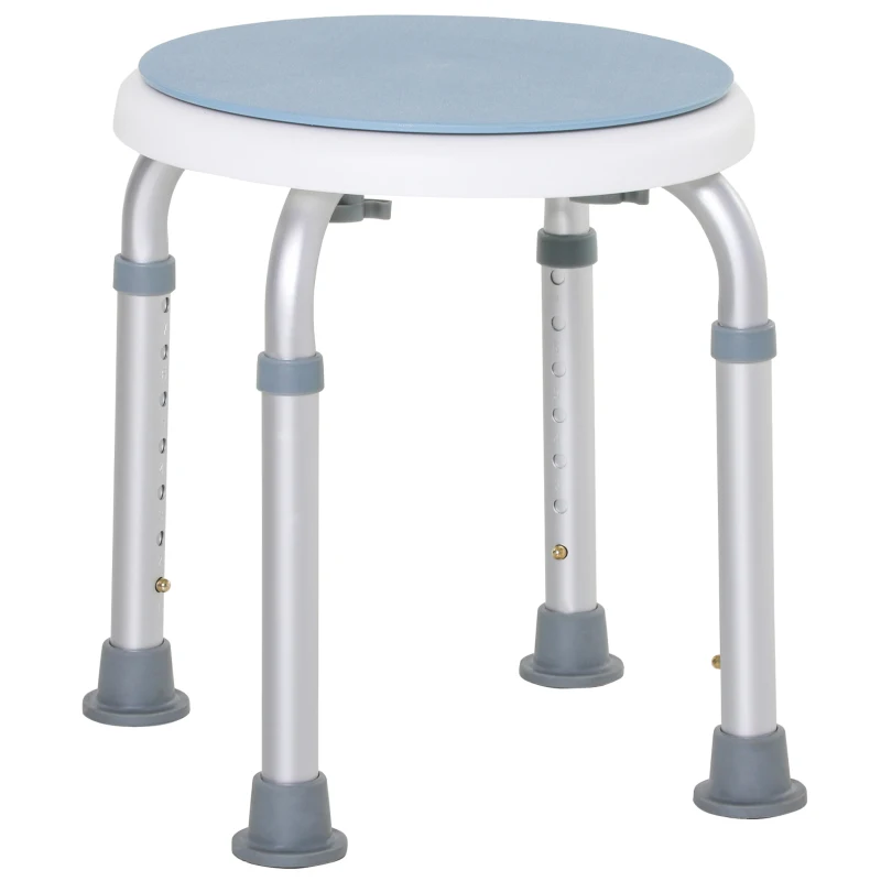 HOMCOM Taburete de ducha asiento de ducha antideslizante taburete de baño altura ajustable giratorio a 360° en aluminio