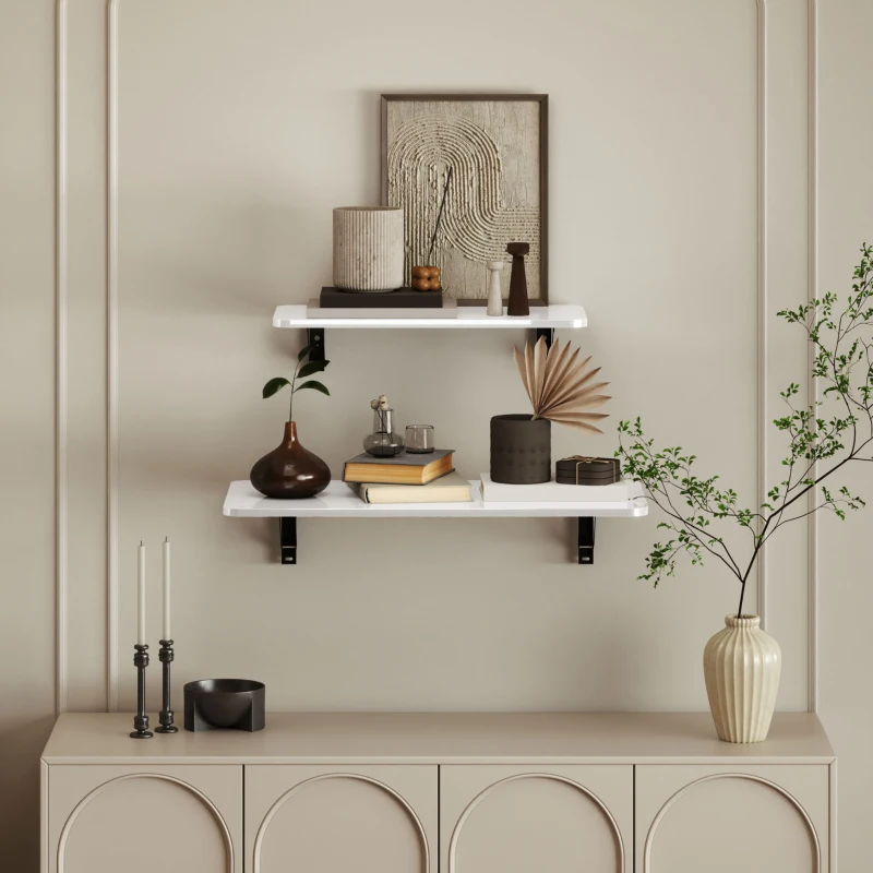 HOMCOM Set di 2 Tavoli Pieghevoli da Parete, in Legno, per Cucina, Sala da Pranzo, Ufficio, Bianco Lucido