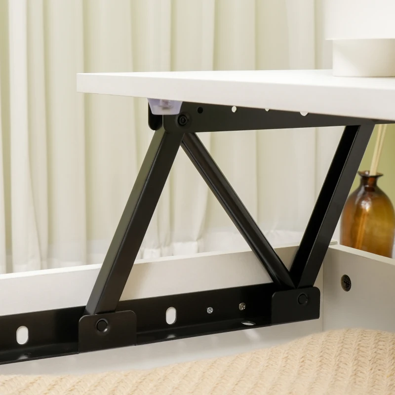 HOMCOM Mesa de Centro rectangular con tapa elevable 1 cajón 2 compartimentos y cofre - en madera aspecto madera clara y Blanco