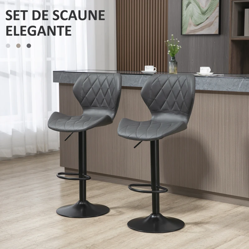 Homcom Set 2 Scaune Bar din Piele Sintetica Reglabile Negru(m-4)