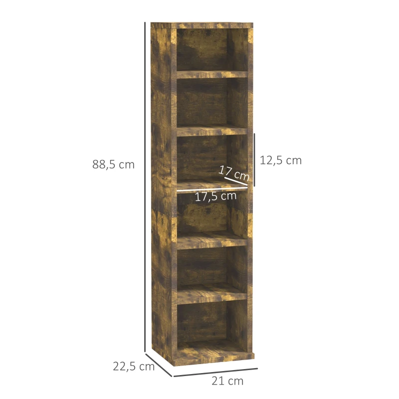 HOMCOM Conjunto de 2 estantes verticales armario de almacenamiento CD 12 compartimentos 21x22,5x88,5 cm capacidad 204 CD Marrón rústico