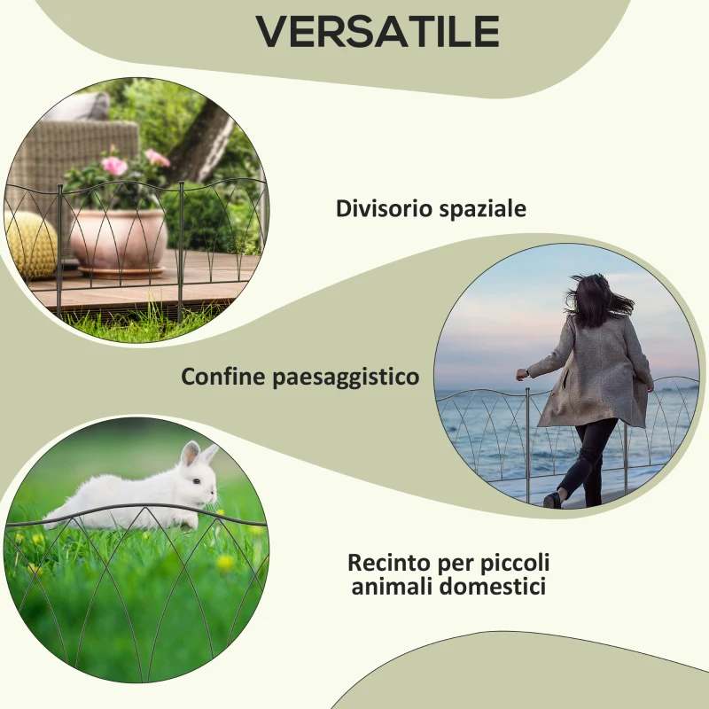 Outsunny Recinzione Esterna a 5 Pannelli in Metallo con Lacci, 305x62 cm, Nera