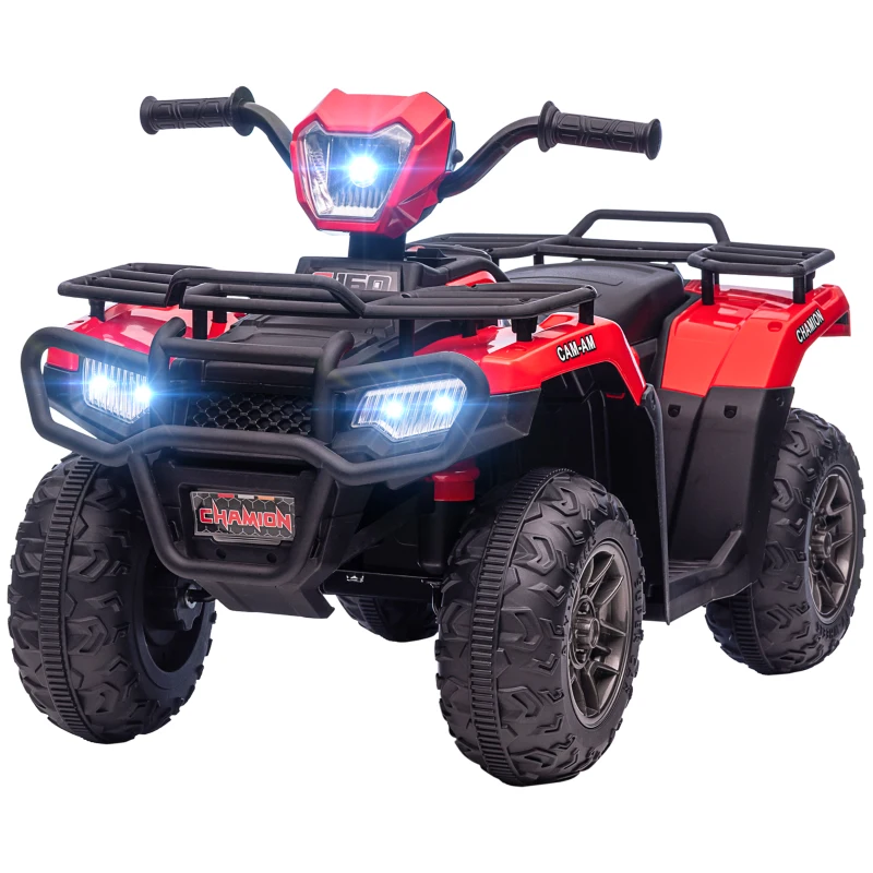 HOMCOM Quad Eléctrico para Niños, máx. 4 km/h, a partir de 3 años, Luces LED, Conector de Música, Negro y Rojo 88x45x50 cm