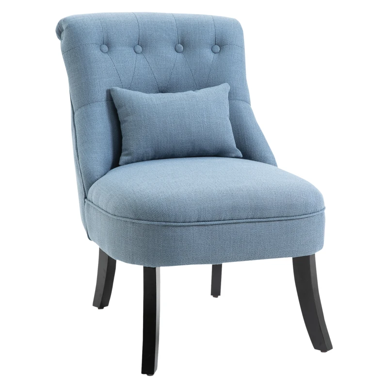 HOMCOM Butaca para Salón Acolchada con Cojín en Tela de Lino Sintético y Madera 52,5x69x77 cm Azul