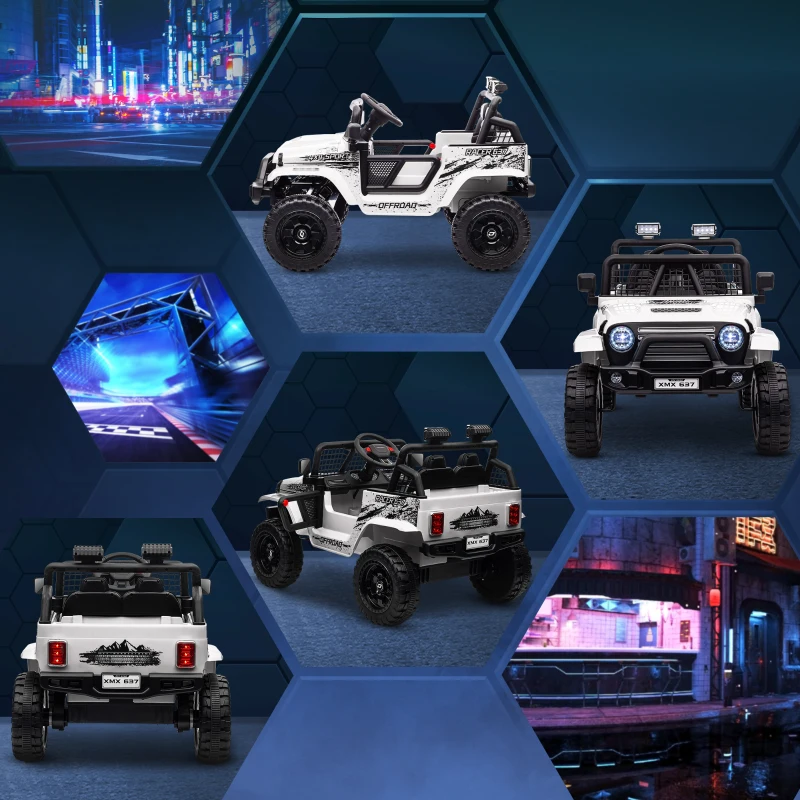 AIYAPLAY Coche Eléctrico para Niños con Suspensión Suave, Control Remoto, Luces LED, Claxon, Motores de 12V, de Plástico y Metal Blanco