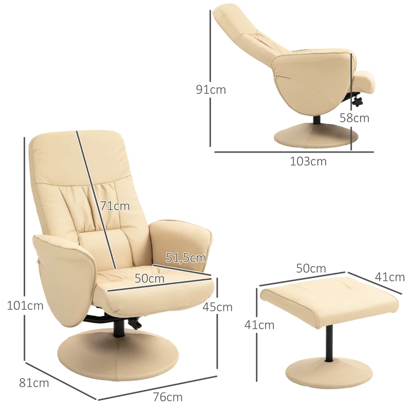 HOMCOM Sillón reclinable con reposapiés silla de relajación sillón reclinable con asiento giratorio 360° y respaldo inclinable