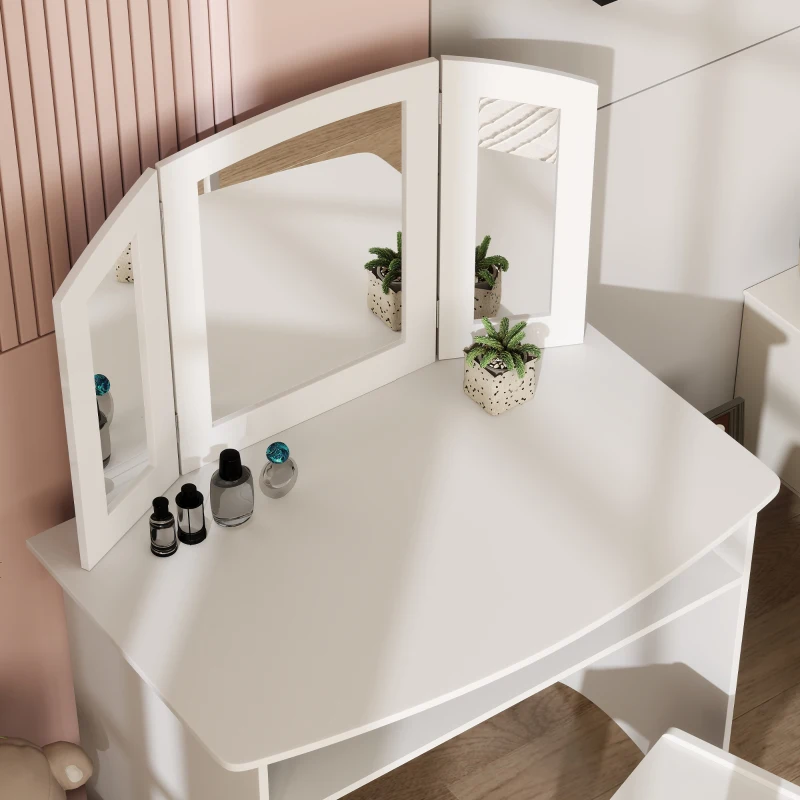 AIYAPLAY Set de Maquillaje para Niños con Tocador Espejo Triple Desmontable y Silla de Madera Blanco