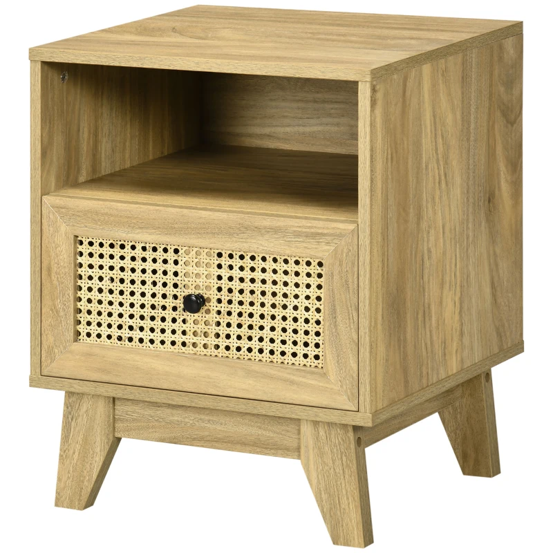 HOMCOM Mesita de noche mesa de noche con cajón puerta trenzada y nicho vintage 45x39x56,5 cm